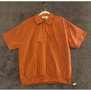 70's Vintage Windbreaker Brand Burnt orange polyester short sleeve shirt men XL